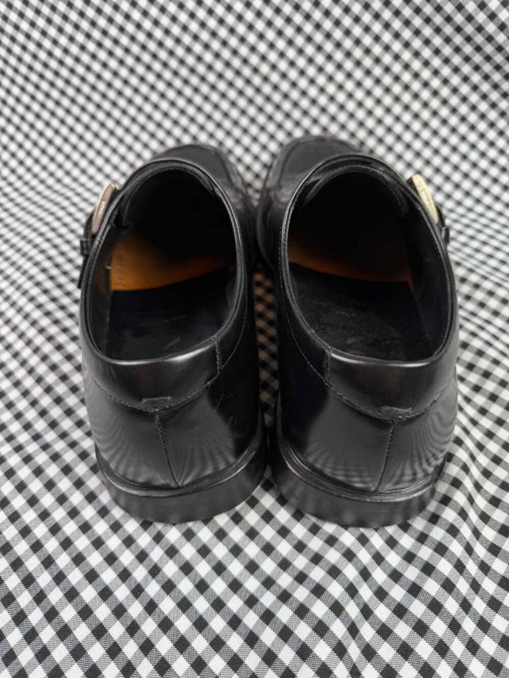 Prada Black Leather Monk Strap Shoes Buckle Dress Loafers Mens 6.5 Womens 10 - Picture 5 of 5